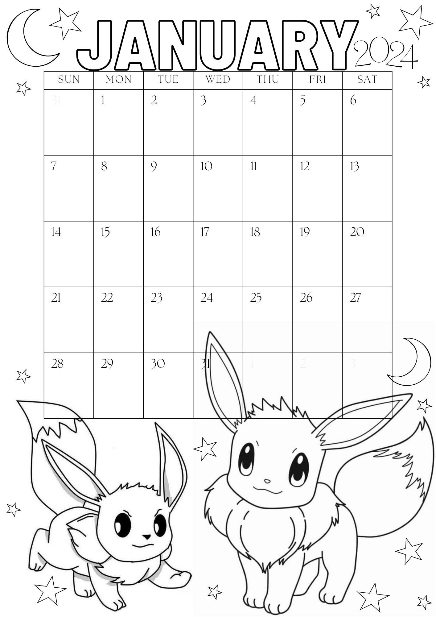 Pokemon Calendar 2024, Coloring Pages Calendar, Kids Calendar Printable
