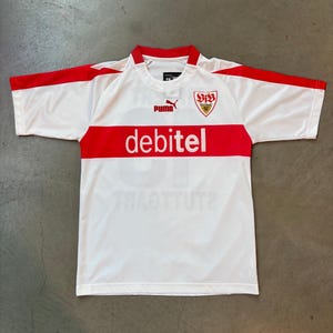 Puma VfB Stuttgart Tiffert #13 Men&#39;s L Football Jersey - Vintage White & Red Short Sleeve Soccer Shirt
