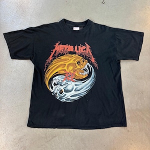 トップス 90s LLICA PUSHEAD YING YANG REBEL Vintage 90's METALLICA Pushead Rebel Skull Yin Yang T-shirt