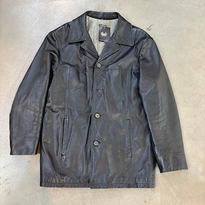 RocknBlue Men&#39;s L Black Leather Button-Up Coat - Retro Streetwear Classic Lined Overcoat in Genuine Leather