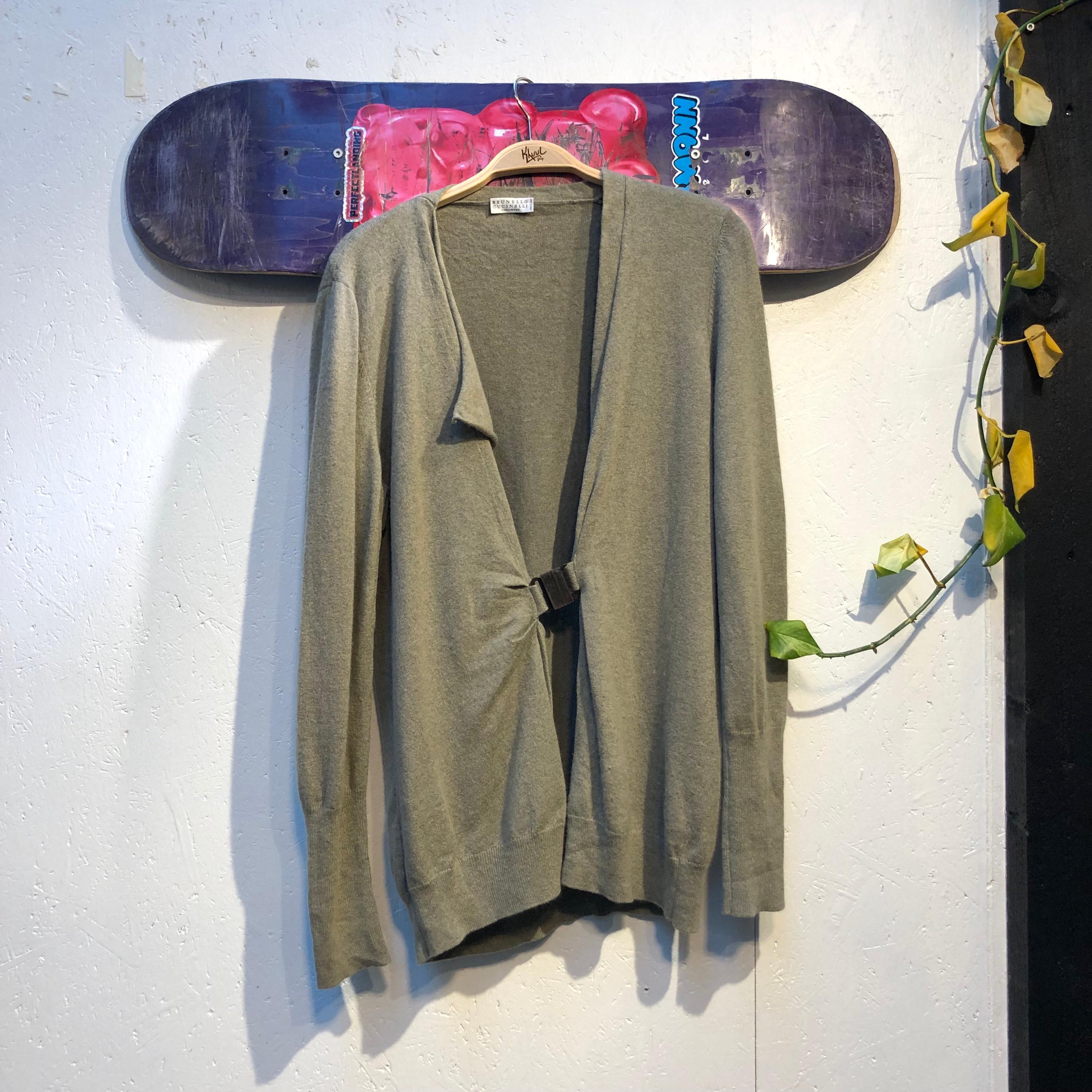 Brunello Cucinelli Luxury Olive Green Cashmere Cardigan - Minimalist Unisex Design, Size M, Pre-Owned Excellence