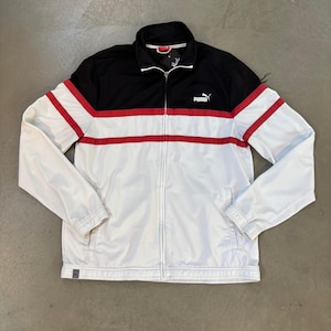 Puma Retro Track Jacket for Men - Large Black, White, and Red Windbreaker with Zip Up and Logo