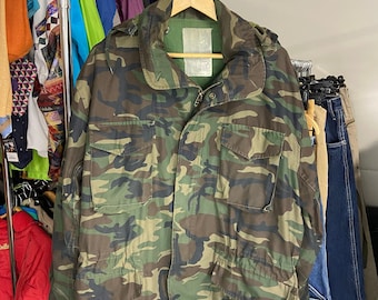 Veste militaire camouflage vintage à capuche XL pour homme avec fermeture éclair