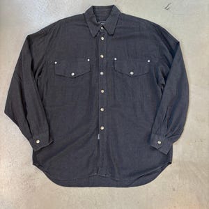 Versace Jeans Couture Charcoal Men&#39;s L Long Sleeve Button Up Shirt with Medusa Logo - Limited Edition Vintage Style