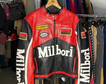 Milbori leren jas rood Racing Nascar heren XL groot logo