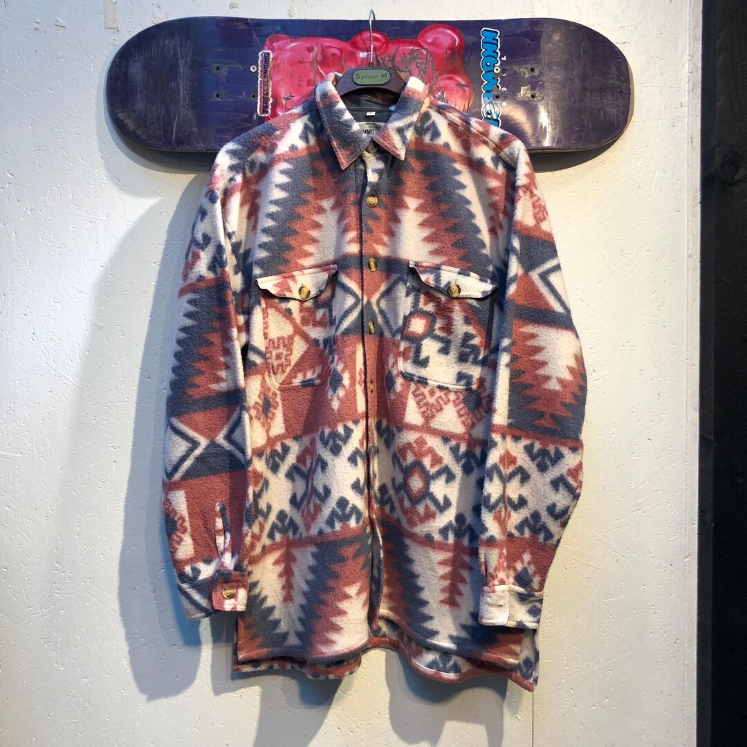 Vintage Southwestern Aztec Pattern Button-up Fleece Shirt Unisex Size L ...