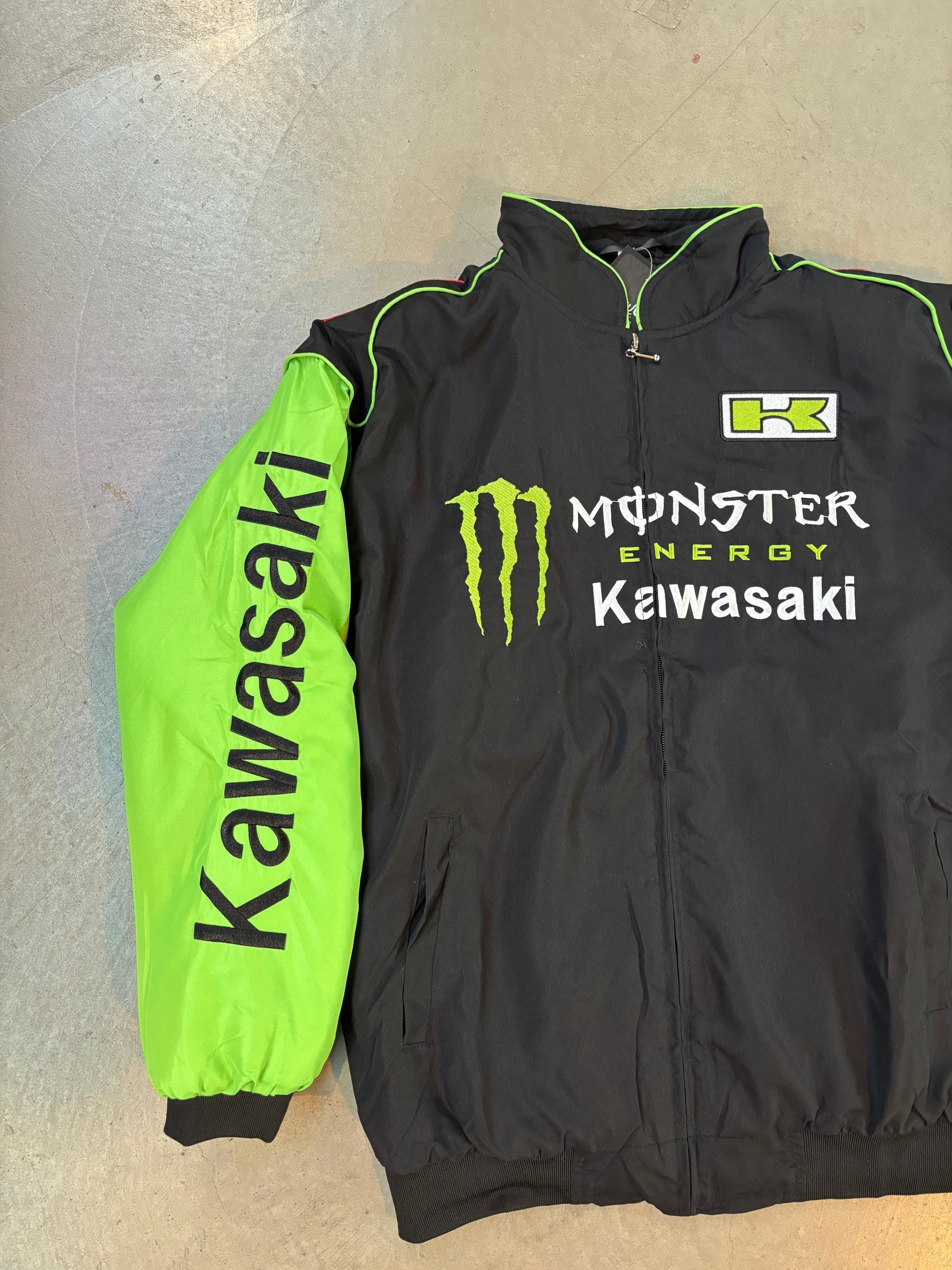 【グッドデザイン】KAWASAKI MONSTER レーシングジャケット　XL Kawasaki Leather Jacket Kawasaki Monster Energy Ninja Motorcycle