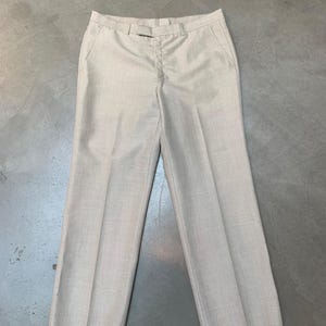 Beige Textured High Waisted Tailored Fit Formal Pants for Women - Size L, Smart Casual and Workwear Style