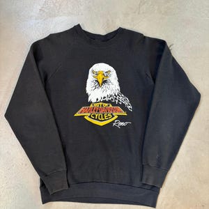 Harley Davidson Vintage Eagle Sweatshirt XL Black Crewneck Biker Pullover - USA Made, Bold Graphic, Comfort Fit