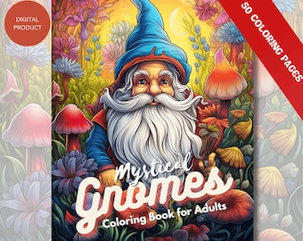 Gnome Coloring Book: 50 Mystical Fantasy Pages | Adult Coloring Page | Instant Download