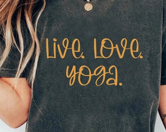 T-shirt de yoga tendance Live Love, chemise d'entraînement pour les amateurs de yoga de méditation positive Namaste, cadeau de t-shirt pour femmes, professeur de fitness, cours de yoga pour femmes