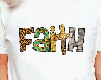 Retro Leopard Faith Cross T-Shirt, Christian Baptism Gift Religious Jesus Bible Verse God Shirt, Church Inspirational Disciple Blessed Tee