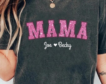 Custom Glitter Mama with Children's Name TShirt, Personalized Mama Shirt For Mom, Mother's Day Gift, Family Matching Baby Shower New Mom Tee
