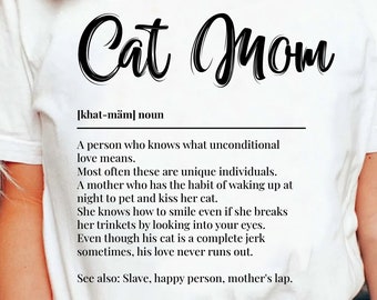 Trendy Cat Mom Definition T-Shirt, Funny Cat Mom T Shirt, Cool Cat Pet Lover TShirt For Women, Cat Mom Tee, Birthday Gift for Cat Pet Lovers