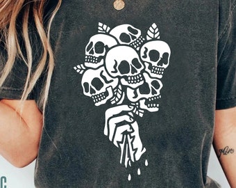 Camiseta retro de moda con esqueleto floral y rosas, ideal para amantes de las flores y los esqueletos de Halloween, ideal como regalo bohemio gótico.