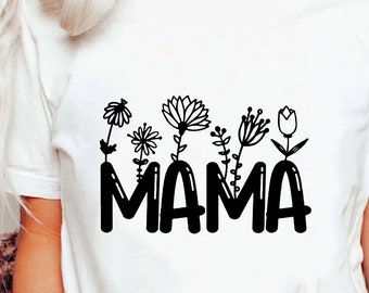 Custom Retro Floral Flowers Mama T-Shirt, Mothers Day Gift, Birthday Gift for Mom, New Cool Mom Shirt, Trendy Mom-life Mommy Cute Moms Tee
