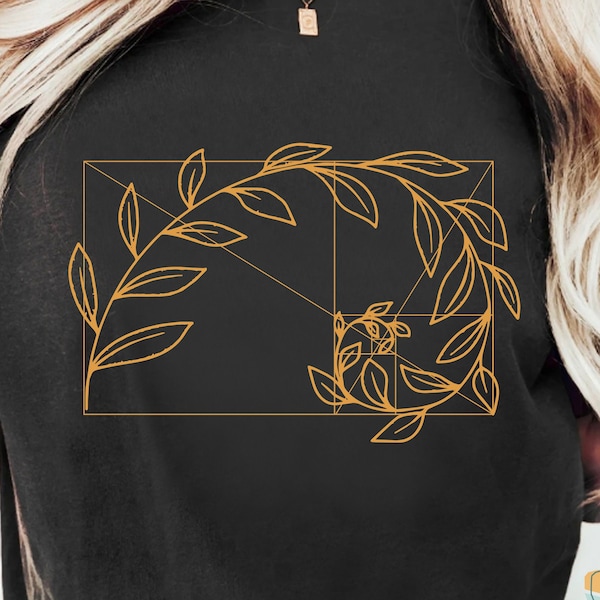 Retro Floral Leaf Golden Ratio Circle Fibonacci Spiral T-Shirt, Science Math Art Shirt, Math Teacher Engineering Geometry Designers Gift Tee