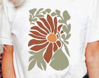 Boho Minimal Big Floral Nature Tshirt, Flower Wildflowers Shirt, Vintage Wild Flowers Shirt, Botanical Garden Flowers Gift Shirt For Women