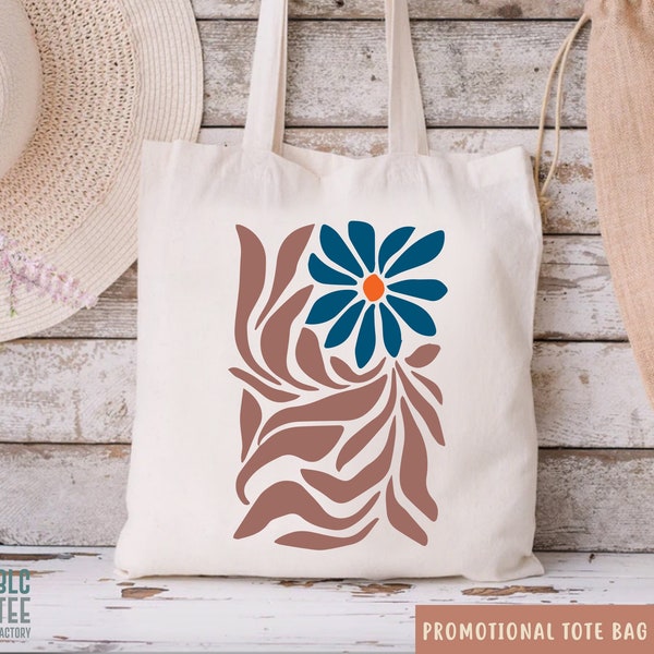 Retro Floral Flower Boho Wildflowers Nature Cotton Rope Handle Tote Bag, Travel School Beach Shopping Market Bride Teacher Shoulder Tote Bag