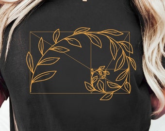Retro Floral Leaf Golden Ratio Circle Fibonacci Spiral T-Shirt, Science Math Art Shirt, Math Teacher Engineering Geometry Designers Gift Tee