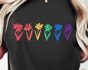 Tshirt floral allié gay lesbienne LGBTQ fleurs fierté, tshirt plante bisexuelle du mois de la fierté arc-en-ciel, t-shirt cadeau LGBT subtil neutre égalité queer