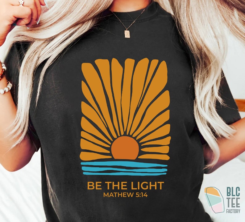 Retro Be The Light Mathew 5:14 Christian T-Shirt, Bible Verse Sunburst Flower Sea Sun Religious Jesus God Shirt,Inspirational Blessed Tee image 4