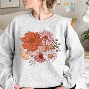 Retro Boho Magic Flower Wildflower Natur Botanisches Shirt, Herbst Cottagecore Gärtner Shirt für Frauen, Minimal Hippie Goblincore T-Shirt Sport Grey