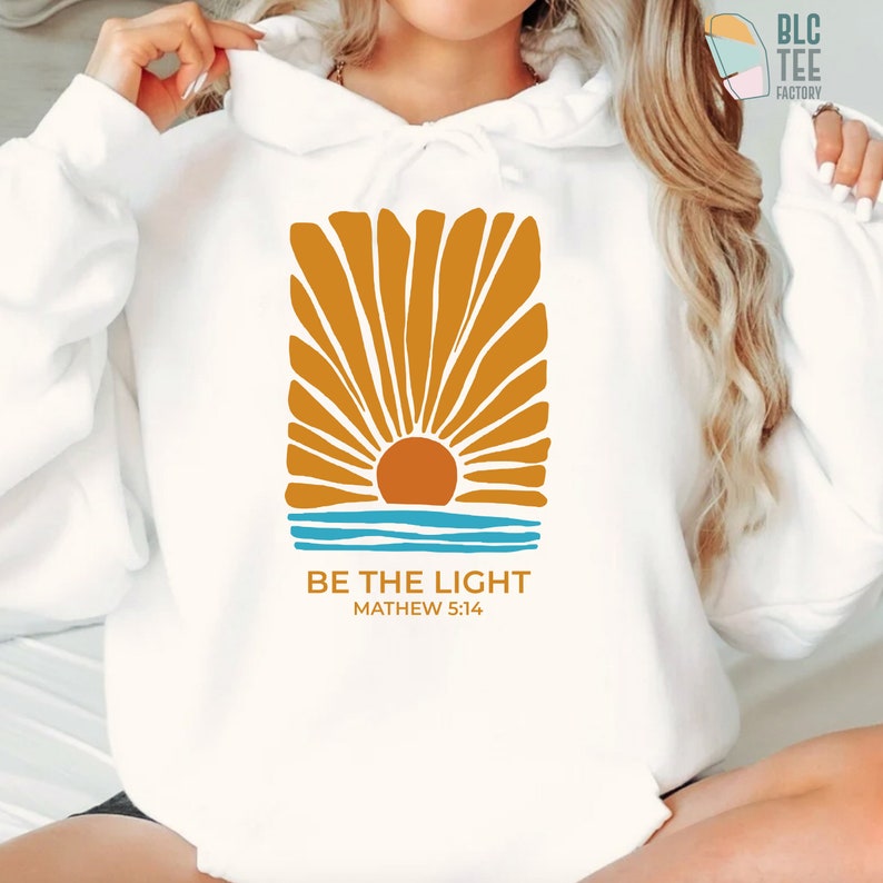 Retro Be The Light Mathew 5:14 Christian T-Shirt, Bible Verse Sunburst Flower Sea Sun Religious Jesus God Shirt,Inspirational Blessed Tee image 7