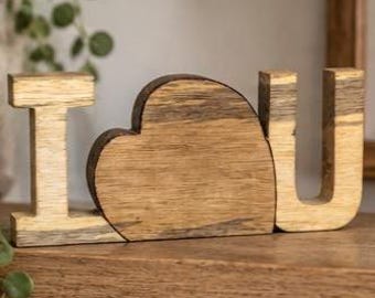 Handmade Wooden I Love You Sign | Two Tone Reclaimed Wood "I Heart U" Ornament