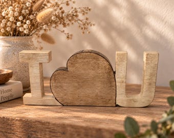 Handmade Wooden I Love You Sign | Reclaimed Wood "I Heart U" Ornament