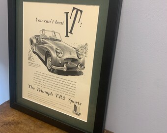 Póster publicitario enmarcado del TRIUMPH TR2 de 1955, regalo de Navidad o cumpleaños para entusiastas de los coches clásicos, oficina, sala de juegos (A120)