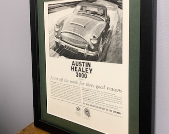 AUSTIN HEALEY 3000 1962 original Framed advertising wall art print, great Birthday gift, classic car, home, office, man cave (A4)