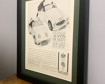 AUSTIN HEALEY 1961 Framed original advertising wall art print, unique Birthday gift for classic car fans display home office man cave (A15)