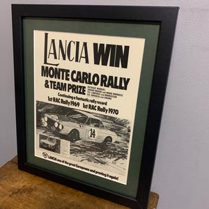 LANCIA Fulvia Coupe 1972 Framed advertising wall art print poster, special Birthday gift, classic car, display home office, man cave (A336)