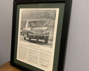 TRIUMPH VITESSE 1963 Lámina publicitaria enmarcada, regalo único de Navidad o cumpleaños, coche clásico, decoración para el hogar, la oficina o el taller (A91)
