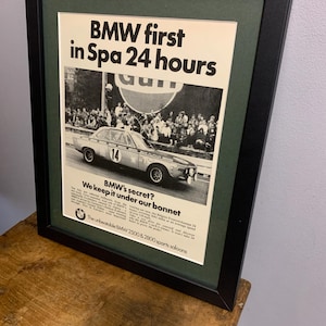 BMW ALPINA - 1970 Sar 24 Hours - Framed advertising wall art print, Birthday gift, classic car, display in home, office, man cave (A357)