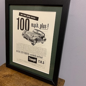 TRIUMPH TR3 1957 Framed original vintage advertising wall art print, special Birthday gift, classic car, home office man cave (A195)