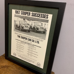 MINI COOPER S 1967 Framed advertising wall art print poster, Birthday, classic car, home, office, man cave (A291)