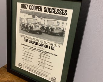 MINI COOPER S 1967 Framed advertising wall art print poster, Birthday, classic car, home, office, man cave (A291)