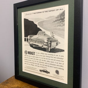 MG MIDGET Originale 1962 Stampa artistica pubblicitaria incorniciata, regalo di compleanno per appassionati di auto, ufficio domestico, caverna dell'uomo Pubblicità (A13)