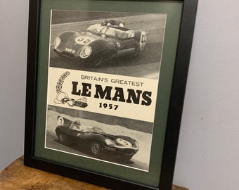 Jaguar & Lotus at Le Mans 1957 Framed wall art print poster, bespoke Birthday gift, display in home, office, man cave (A141)