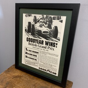 Póster enmarcado del Gran Premio de Gran Bretaña de 1966, regalo de cumpleaños, para exhibir en el hogar, la oficina o la cueva del hombre (A224)