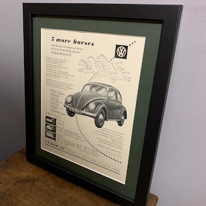 VW Käfer 1954 Original gerahmtes Werbewand-Kunstdruck Poster, Geburtstagsgeschenk für Oldtimer-Enthusiasten, Zuhause, Büro (A246)