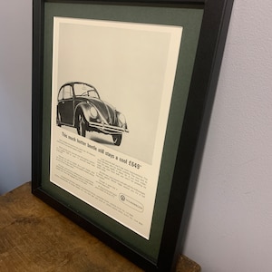 Coccinelle VW 1965 encadrée, affiche publicitaire originale d&#39;art mural, cadeau d&#39;anniversaire de voiture classique, maison, bureau, homme des cavernes encadré (A174)