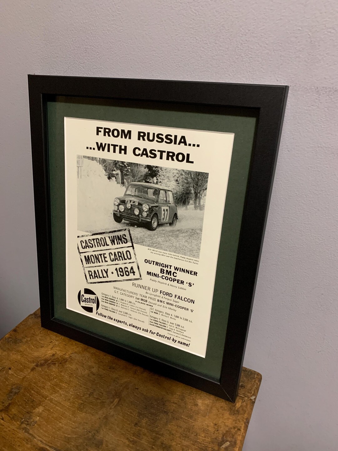 MINI COOPER S 1964 Monty Carlo Rally - Framed Advertising Art Print ...