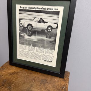 TRIUMPH SPITFIRE 1964 Framed advertising wall art print, Birthday gift for classic car fans, home, office, man cave (A402)