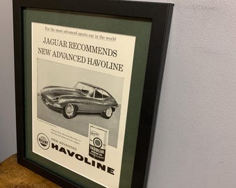 JAGUAR E-Type Havoline 1961 Framed original advertising wall art print, Christmas or Birthday gift, classic car, home man cave (A293)