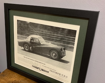 Lámina publicitaria enmarcada del TRIUMPH TR3 de 1960, regalo de cumpleaños o Navidad para aficionados a los coches clásicos, para el hogar, la oficina o el taller (A302).