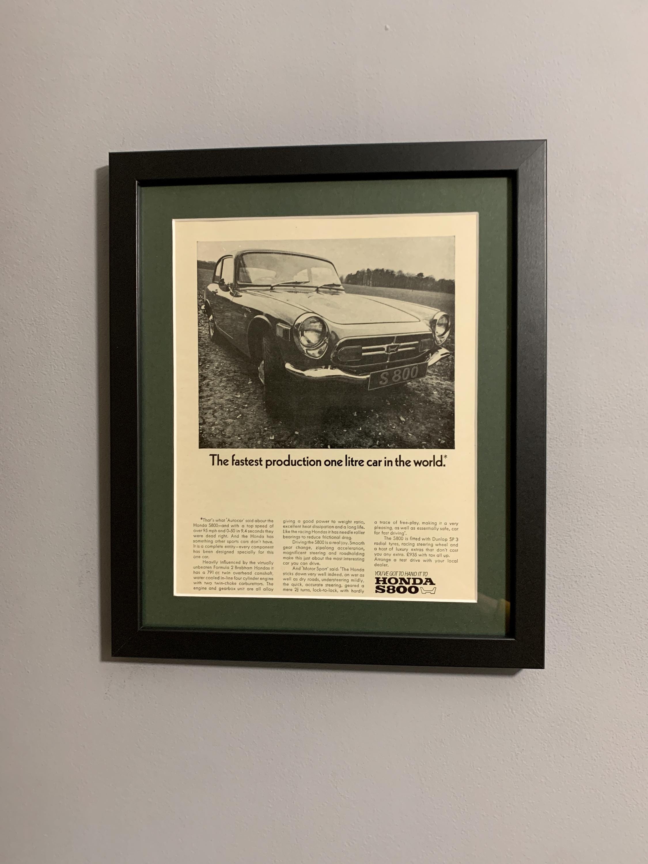ホンダ スポーツ 800M アートプリント HONDA S800 1962 Framed Advertising Wall Art Print Poster, Original
