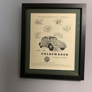 Coccinelle VW 1956, affiche publicitaire originale encadrée, cadeau d&#39;anniversaire, voiture classique, maison, bureau, homme des cavernes encadré (A168)